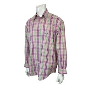 Faconnable Mens L Plaid Cotton Casual Dress Shirt